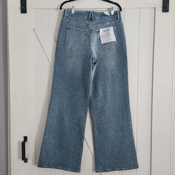 NWT Anthropologie Good American Good Ease High-Rise Rhinestone Wide-Leg Jeans 27 - Picture 6 of 11